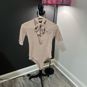 Forever 21 Blush Tie-Neck Bodysuit